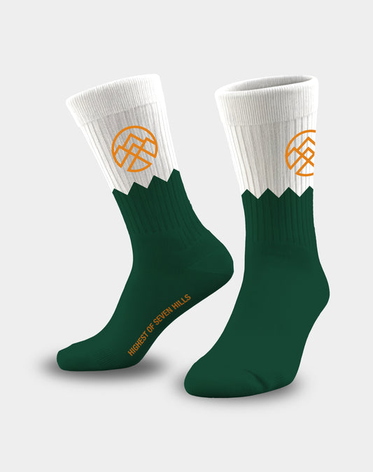 Highest Of Seven Hills Icon Crew Socks  (Green/White)
